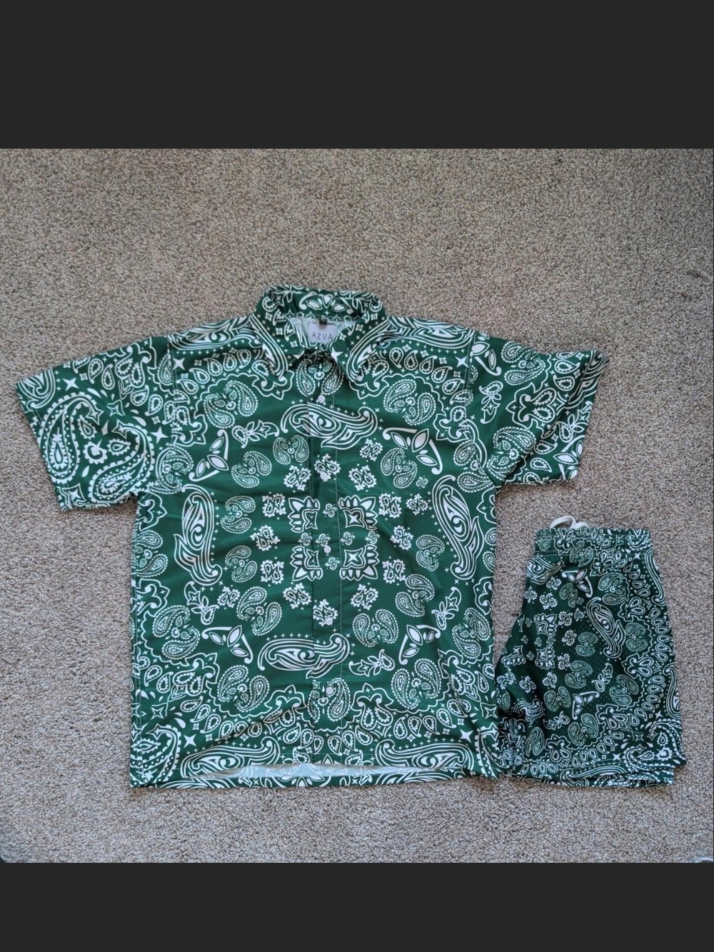 Green Paisley Short Sleeve Button-Down Shirt by AZVA